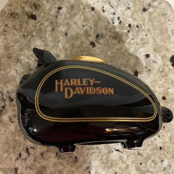 Vintage 2002 Harley Davidson High Shine Black Gold Road Hog Ceramic Piggy Bank - Picture 12 of 14